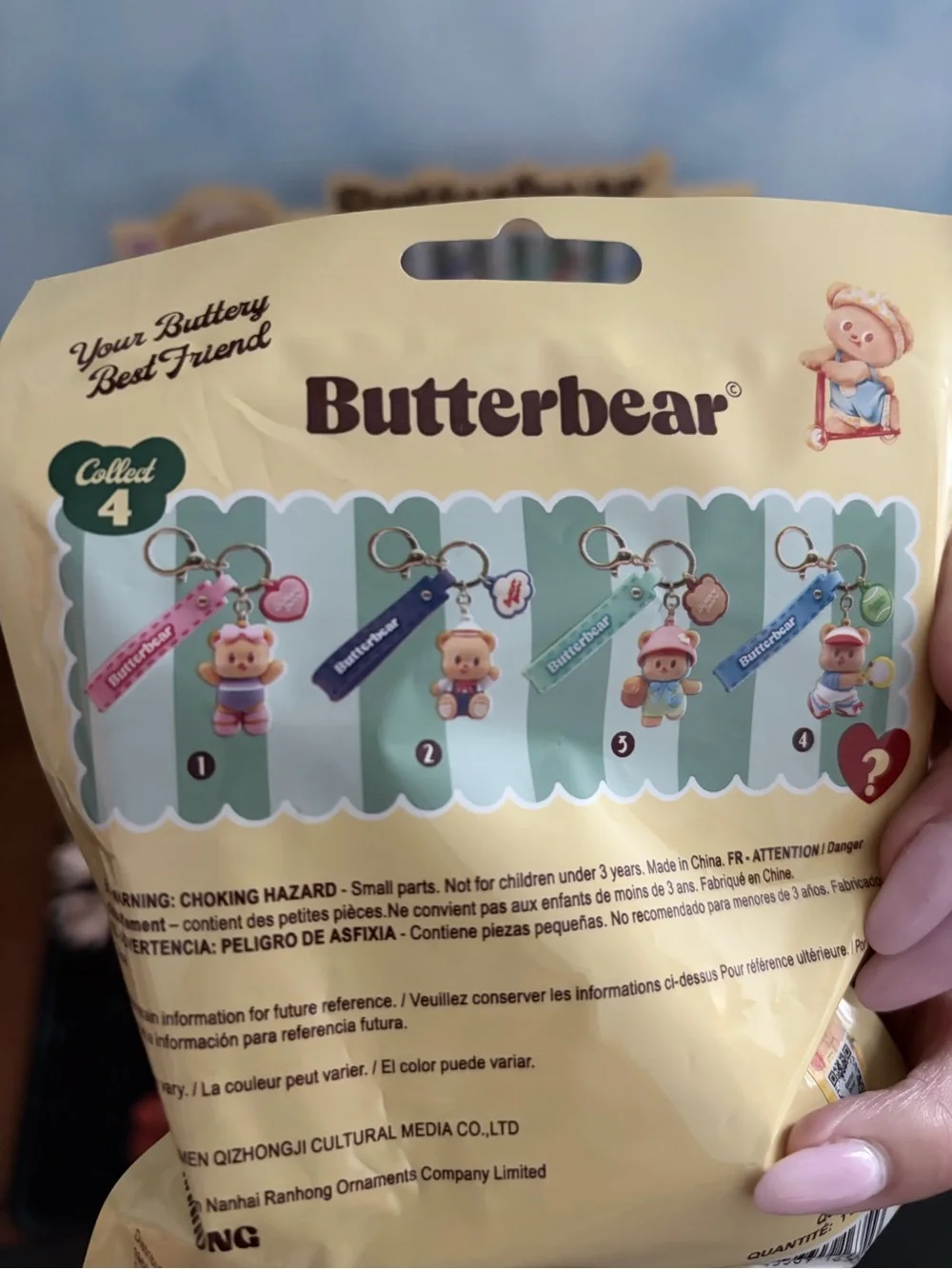 Adorable Butter Bear Keychain Set, Pink, Green, Blue Straps - Series 2 FULL SET